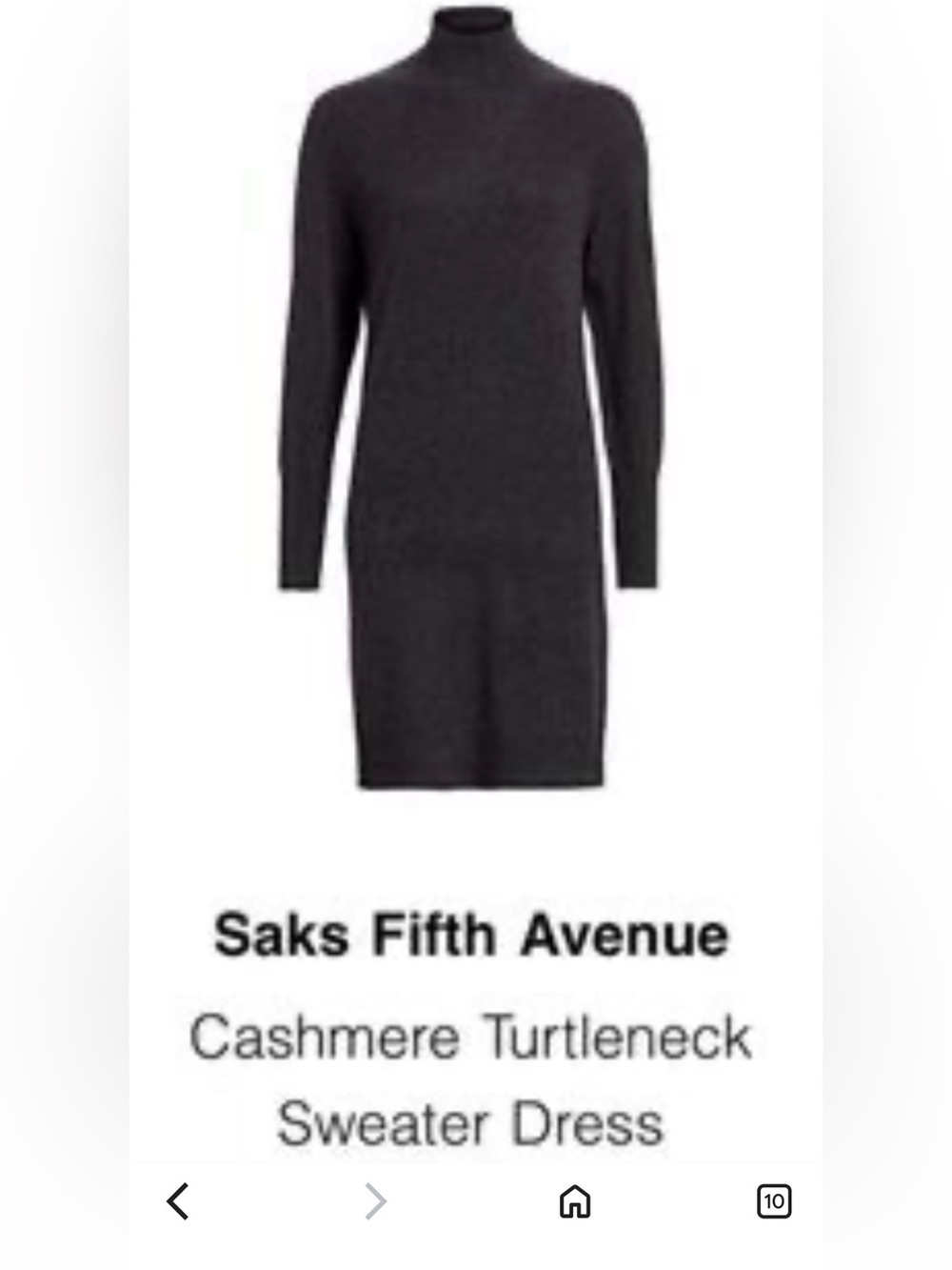 Saks Fifth Avenue Charcoal Turtleneck Cashmere Sweater Dress size XS. Like new.